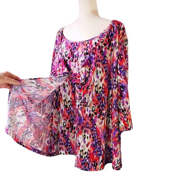JMS Vibrant Blouse Animal Print Dressy Office Faux Two Piece 3/4 Sleeves Size 4X - Picture 3 of 9